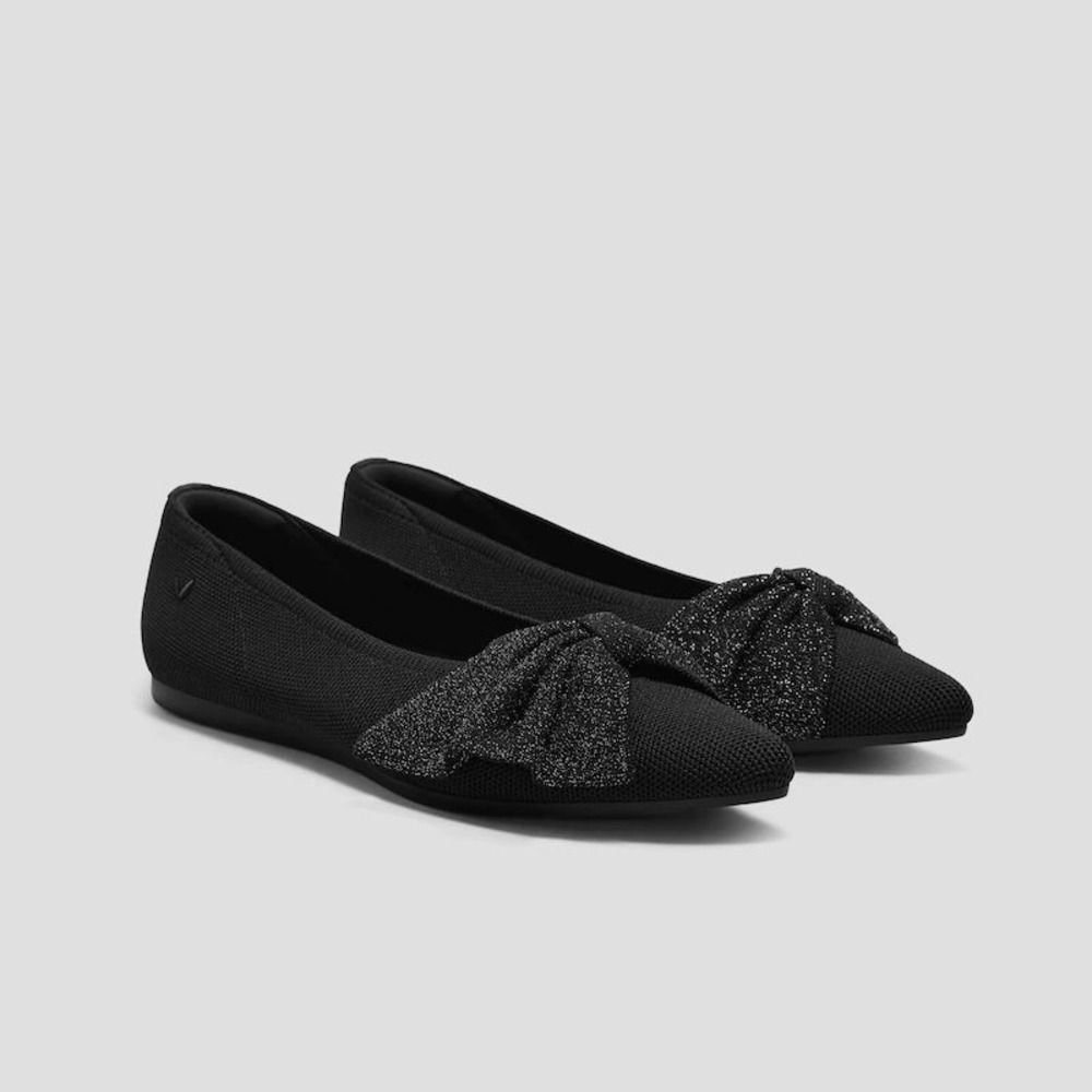 Vivaia Azura Black Metallic Pointed Toe Bow Knit Ballet Flats 40.5 US 9-9.5